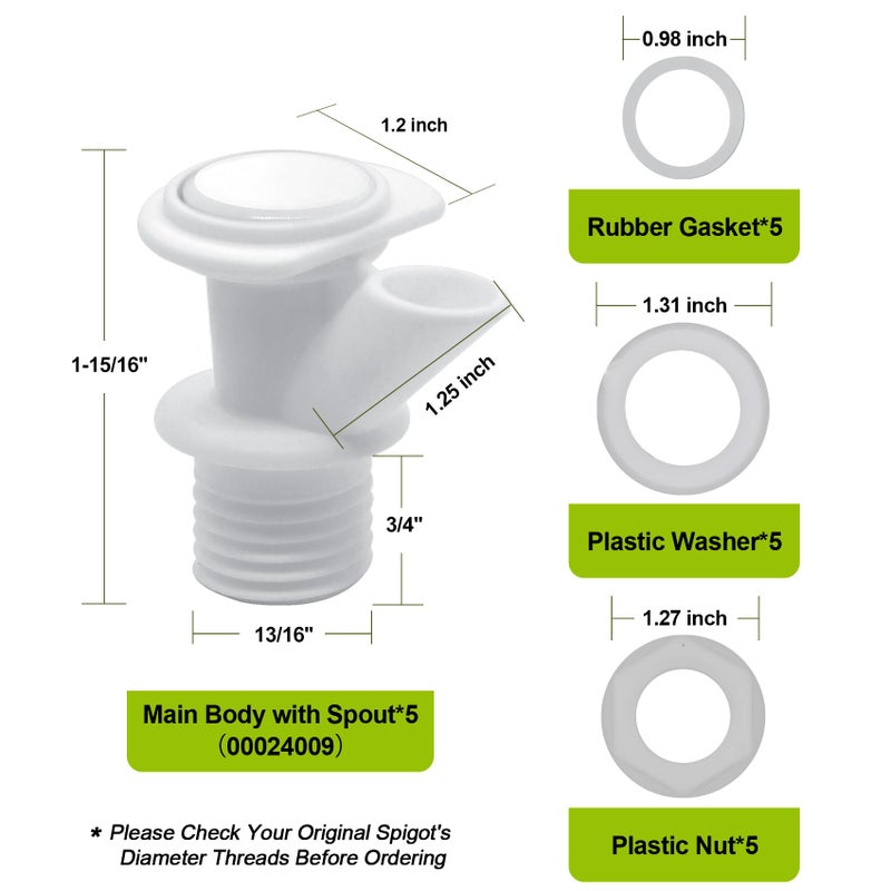LERGNA 10-Pack Push Button Spigot Kit Replacement Compatible with Igloo Coolers 2, 3, 5&10 Gallon, Replacement Spout for Igloo Water Jug, Beverage Cooler Valve with Gaskets and Nut, BPA Free,PP,White - Image 2
